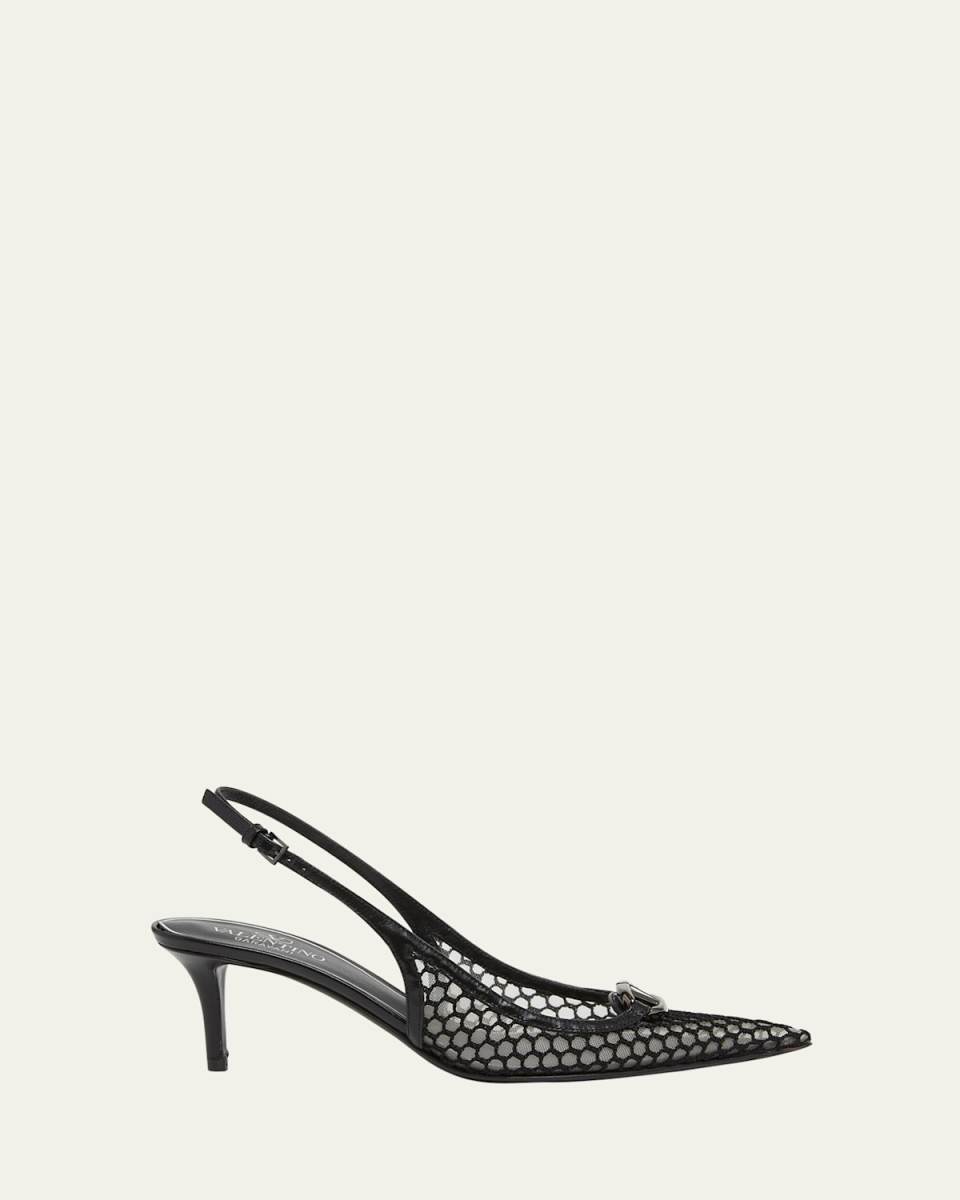 VLogo Medallion Net Slingback Pumps